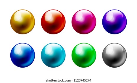 Color pearl balls set Isolated on white background 8 colors.