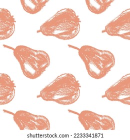 Color pears seamless pattern for fabric design. Peach tint pear textile ornament. Fruit background for Vegan banner, label juice. Yellow pear drawings for jam packaging. Natural hand drawn wallpaper.