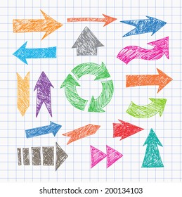 Color pen sketch arrow collection for your design. Vector illustration. 