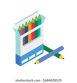 Color Pencil Box Isometric vector Style  Illustration 