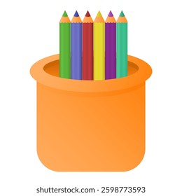 Color Pencil with Brown Pencil Case Vector. Color Pencil Elements School Supplies.