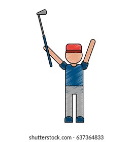 color pencil cartoon faceless full body golfer man with golf club