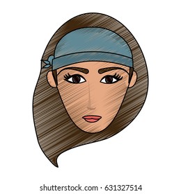 color pencil cartoon front face woman with hat