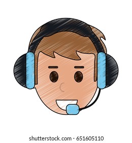 color pencil cartoon front view face male costumer service with handset