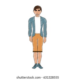 color pencil cartoon full body man with shorts and jacket