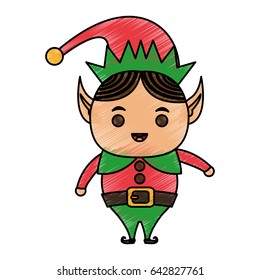 color pencil cartoon full body christmas elf with traditional costume