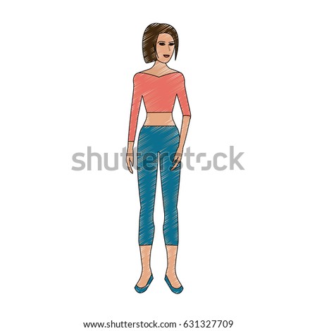 color pencil cartoon full body woman with pants and top Stock photo © 