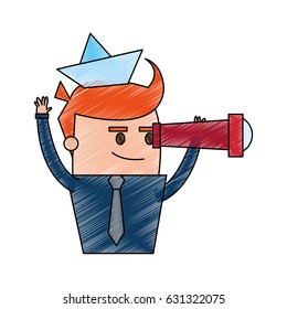 color pencil cartoon half body cartoon sailor man leader business with paper boat cap
