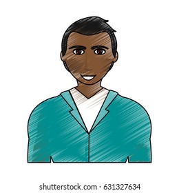 color pencil cartoon half body brunette man with atlethic body and jacket