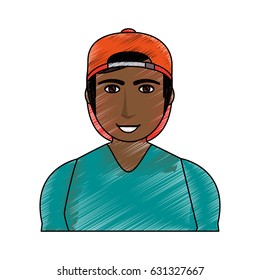 color pencil cartoon half body brunette man with atlethic body and sport clothing