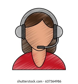 color pencil cartoon half body faceless woman customer service with headphones