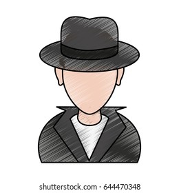 color pencil cartoon half body faceless hacker with jacket and hat