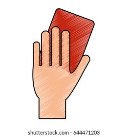 color pencil cartoon hand with red card