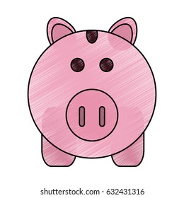 color pencil cartoon pink piggy bank with dollar coins