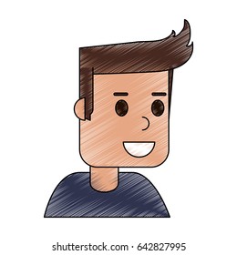 color pencil cartoon side view half body guy with hairstyle