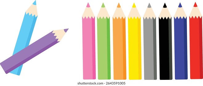 Coleção de vetor de lápis de cera de cor. Lindo ilustração de vetor isolado lápis colorido no fundo branco.