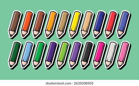 Color Pencil Digital Asset Available for Children Sticker and Animation Background.