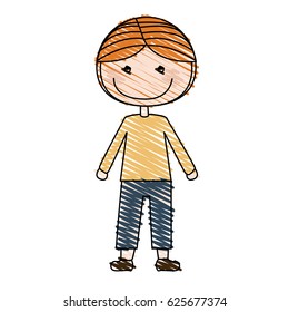 color pencil drawing of caricature blonded boy with coat and shorts vector illustration