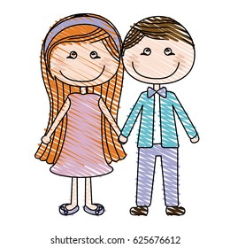 color pencil drawing of caricature couple in suit formal with taken hands vector illustration