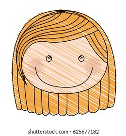color pencil drawing of caricature front face girl with short blond hair vector illustration
