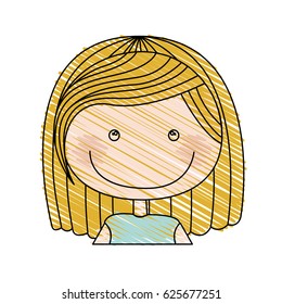 color pencil drawing of caricature half body girl with short blond hair vector illustration