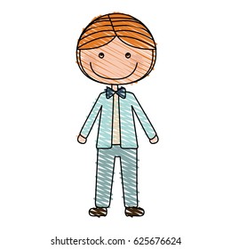 color pencil drawing of caricature man in wedding suit with bowtie vector illustration