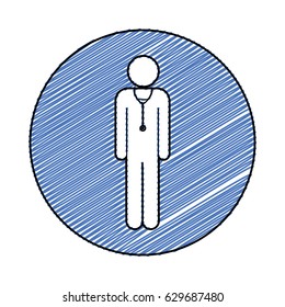 color pencil drawing circular frame of pictogram male doctor with stethoscope vector illustration
