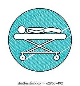 color pencil drawing circular frame of pictogram lay down patient in stretcher clinical vector illustration