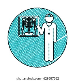 color pencil drawing circular frame of pictogram doctor and radiography vector illustration