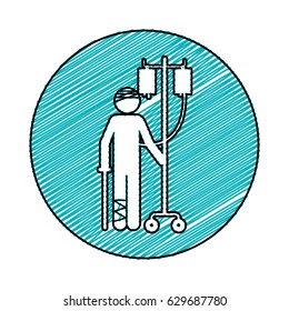 color pencil drawing circular frame of pictogram bandage patient hospitalized vector illustration