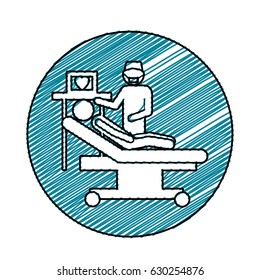 color pencil drawing circular frame with pictogram person with cardiologist vector illustration