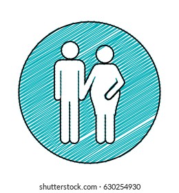 color pencil drawing circular frame with pictogram woman pregnant and man vector illustration