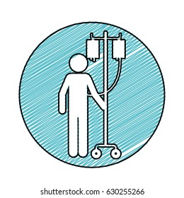 color pencil drawing circular frame with pictogram person hospitalized icon flat vector illustration