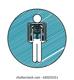 color pencil drawing circular frame with pictogram patient and radiography vector illustration