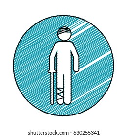 color pencil drawing circular frame with pictogram bandaged patient icon flat vector illustration