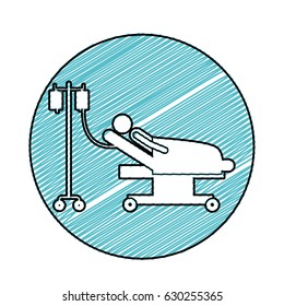 color pencil drawing circular frame with pictogram person hospitalized in clinical bed vector illustration