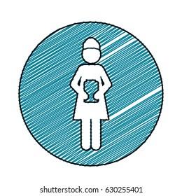 color pencil drawing circular frame with pictogram of woman nurse icon vector illustration