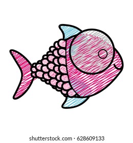 color pencil drawing of fish with big eye and scales vector illustration