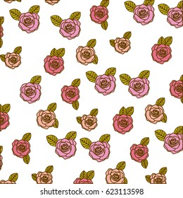 color pencil drawing of pattern with roses and leaves vector illustration