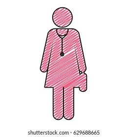 color pencil drawing of pictogram female doctor with stethoscope vector illustration
