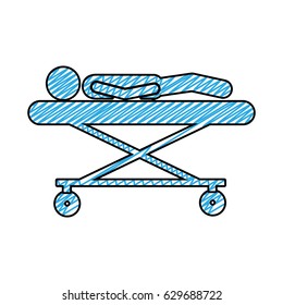 color pencil drawing of pictogram lay down patient in stretcher clinical vector illustration