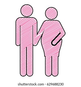 color pencil drawing of pictogram woman pregnant and man vector illustration