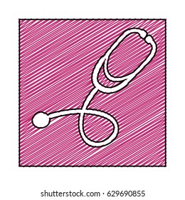 color pencil drawing square frame with stethoscope icon vector illustration