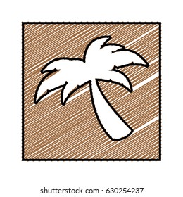 color pencil drawing square frame with palm tree icon vector illustration