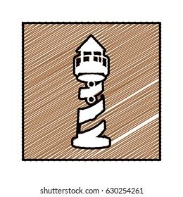 color pencil drawing square frame with tower of lighthouse vector illustration