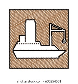 color pencil drawing square frame with tanker cargo ship with crane vector illustration
