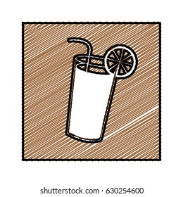 color pencil drawing square frame with cocktail glass vector illustration
