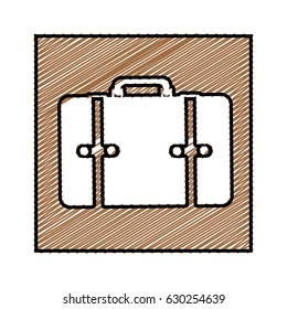 color pencil drawing square frame with suitcase icon vector illustration