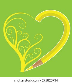 color pencil with heart shape icon