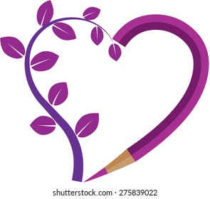 color pencil with heart shape sign